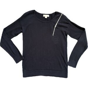 MICHAEL Michael Kors Black Sweater with Silver Zipper Detail size S